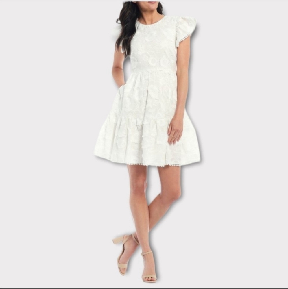 ANTONIO MELANI BABYDOLL FLORAL WHITE DRESS SIZE 2 new